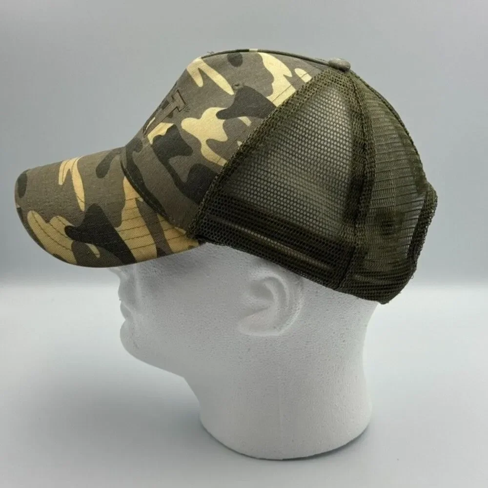 CAT Caterpillar Mens Green Camo Mesh Back Trucker Hat Snapback Adjustable Cap